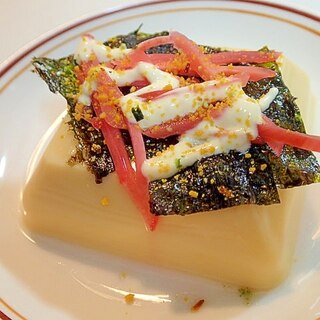 のりたまマヨで　韓国海苔と紅生姜の卵豆腐